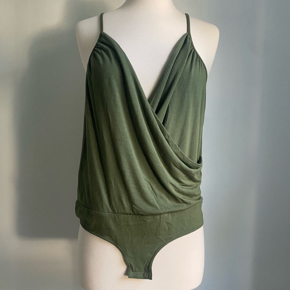 NWT J.Crew Drapey Wrap Front Cami Bodysuit L Camisole One Piece Moss Indie Boho